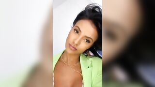 Maya Jama: Green jacket cleavage (taken from IG Stories) #3