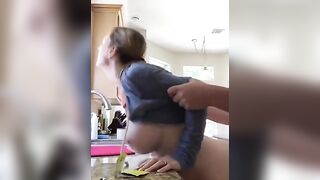 Busty housewife getting plowed in the kitchen