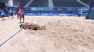 Swiss beach volleyball team celebration