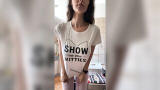 Girl Clothed and Unclothed: Wild kitty caught in her kitchen #2