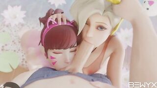 Mercy and Dva Threesome Blowjob #1