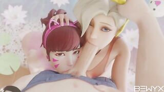 Mercy and Dva Threesome Blowjob #4